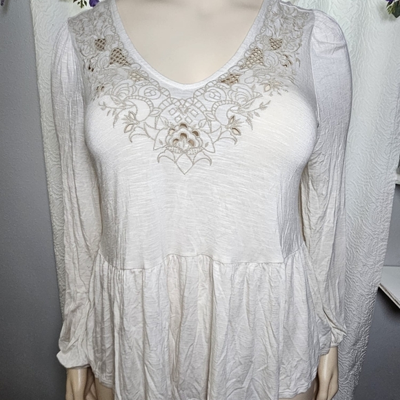 torrid Tops - Torrid Cream Embellished Long Sleeve Blouse